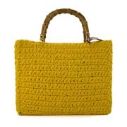 Rafia Crochet Shopper Bag med Bambushåndtak