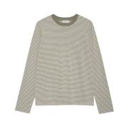 Stripete Langermet T-skjorte - Oliven/Ivory