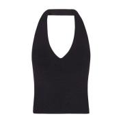 Svart Silke Tussah Halter Topp