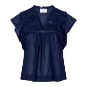 Ruffle Voile Top Navy