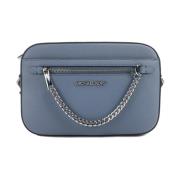 Denim Skinn Crossbody Veske med Kjede