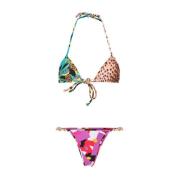 MultiColour Jungle Print Halterneck Bikini Set