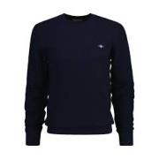 Blå Micro Cotton Texture C-Neck Sweater
