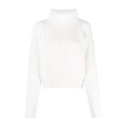Hvit Strikket Turtleneck Sweatshirt Casual Stil