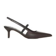 Brun Skinn Slingback Hæler