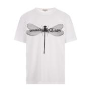 Dragonfly Print Crew-neck T-shirt Hvit