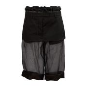 Sort silke organza shorts med gabardine miniskjørt overlay