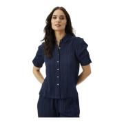 Linda Skjorte Navy Bluse Kort Erme