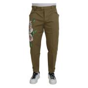 Beige Blomster Stretch Chinos Bukser