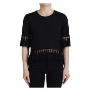 Svart Bomull Tassel Bluse Topp