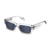 Gjennomsiktig grå solbriller med blå linser