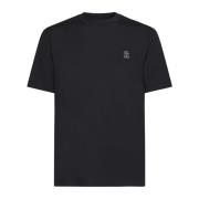 Svart Bomull Crew Neck Logo T-skjorte