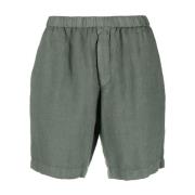 Grønn Lin Shorts Elastisk Midje Lomme