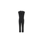 Sort V-hals Jumpsuit med Lommer