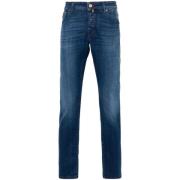 Blå Brodert Slim Fit Denim Jeans