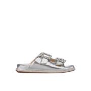 Glitrende flat sandal med spenner