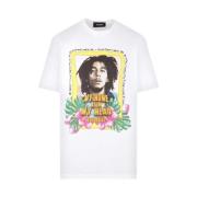 Hvit Bob Marley Print T-skjorte