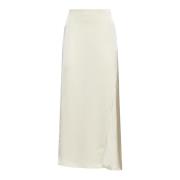 Ecru Satin Midi Skjørt Beige