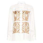 Ivory Silke Loose-Fit Skjorte med Cut-Out Krage