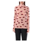 Lips Print Mesh Top Dusty Rose