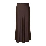 Satin Midi Skjørt Kaffebønne