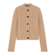 Beige Kabelstrikk Cardigan Sweater