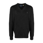 Mørk Granitt V-hals Pullover Genser