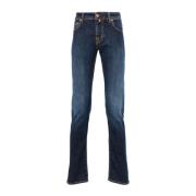 Indigo Slim Jeans med Brodert Logo