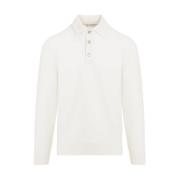 Hvit Cashmere Strikket Polo Genser