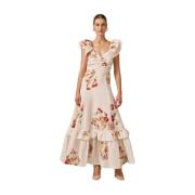 Blomstrete Lin Flounce Kjole Maxi Lengde