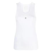 Hvit Ribbet Tank Top med Metallic Detalj