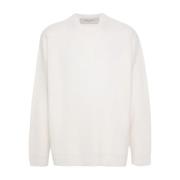 Hvit Ribbestrikket Crew Neck Sweater