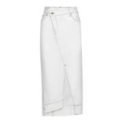 Asymmetrisk Midi Skjørt i Off-White Denim