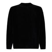 Sort Strikket Crew Neck Genser