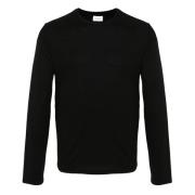 Sort Crewneck Genser med YSL Broderi