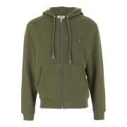 Grønn Bomull Zip-through Hettegenser Sweatshirt