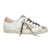 Hvite Skinn Glitter Sneakers Vintage Stil