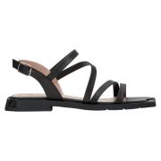 Kvinner Svarte Lær Strappy Sandaler Er00112696