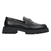 Kvinner Svarte Skinnloafers med en Tykk Såle Er00114647