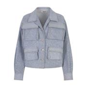 Blå Denim Oversized Jakke med Flekker