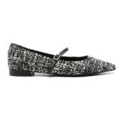 Svart Tweed Ballettflats Spenne-Stropp