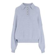 Cashmere Blend Button-Up Sweatshirt Lyseblå