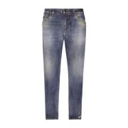 Blå Distressed Slim-Fit Bomull Jeans