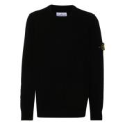 Lambswool Crew Neck Strikkegenser med Ribbet Krage