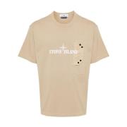 Beige Bomull Logo Print T-skjorte