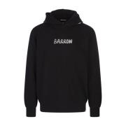 Svart Oversized Hoodie med Logoprint