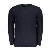 Blå Diamond Pattern Crew Neck Sweater