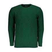 Grønn Diamantmønster Crew Neck Sweater