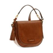 Brun skinn crossbody veske retro stil