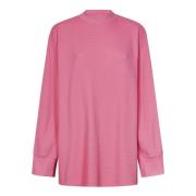 Rosa Ribbet Bomull Crewneck Langarmet Polo